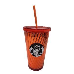 Starbucks Orange Translucent Tumbler With Straw 16 oz Fall Color